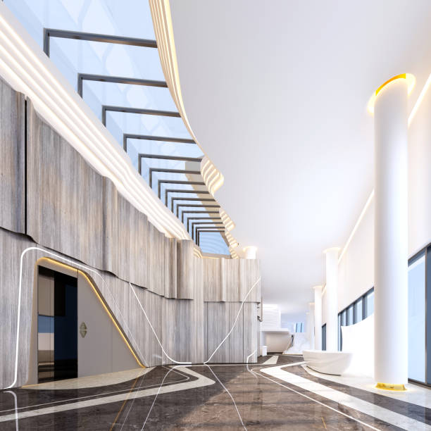 istock 3d render of luxury hotel reception and lobby 1307826137