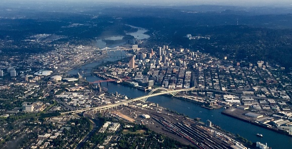 An aerial view of Portland, OR