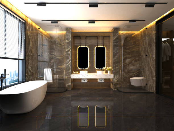 istock 3d render of modern luxury bathroom 1307829596