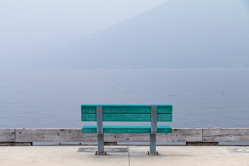 Empty bench on a dock in Port Alberni.