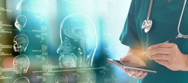 medical technology medical technology and medicine science innovation concept. doctor check up brain of patient from smartphone. medical technology stock pictures, royalty-free photos & images