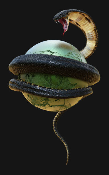 King Cobra Snake Around Planet Earth stock photo
