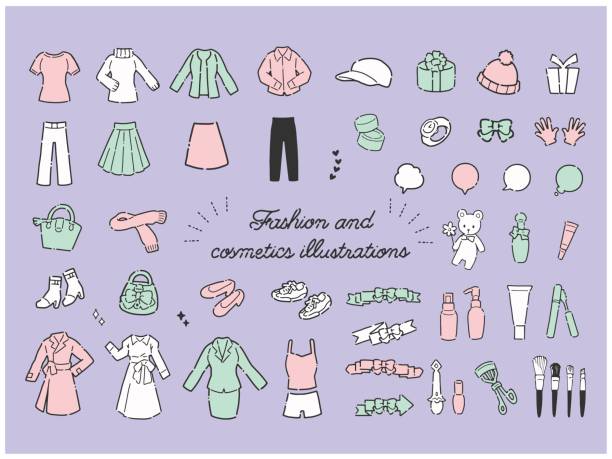 ilustrações de stock, clip art, desenhos animados e ícones de hand drawn simple and cute women's fashion item illustration material - acessório ilustrações