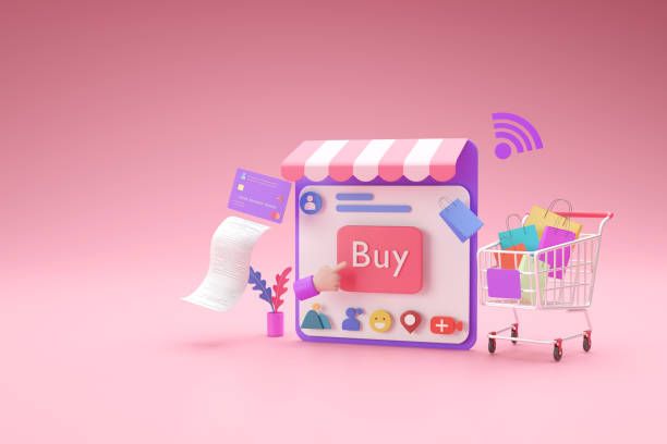 istock Shopping online store with social media application concept, ,3d render 1307857823