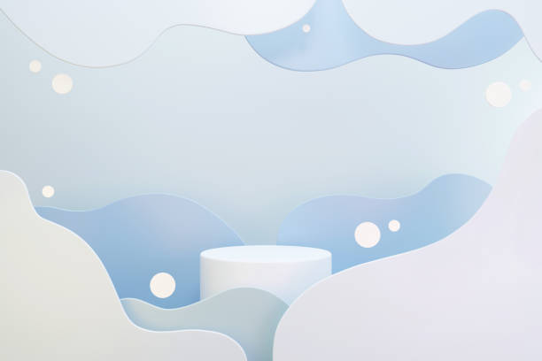 istock White podium whit abstract blue and grey clouds, Space for text or product advertising, 3d render 1307857900