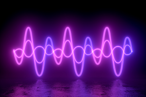 3d rendering of Sound Wave, Finance Chart, Neon Lightning,  Abstract Black Color Background.