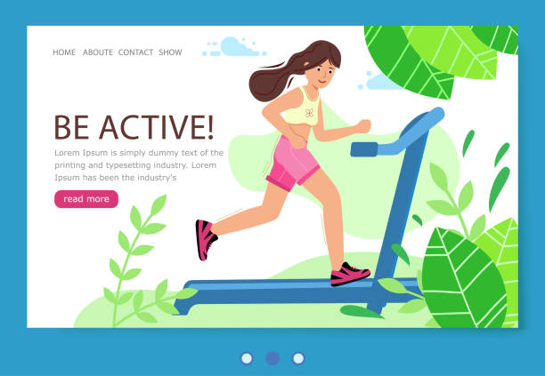 istock Woman running on a treadmill against a forest background. 1307863418