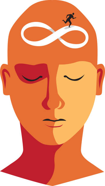 Obsessive thinking problem Human  head with a symbol of infinity or Mobius strip as a metaphor for intrusive thoughts and obsessive thinking, EPS 8 vector illustration obsessive stock illustrations
