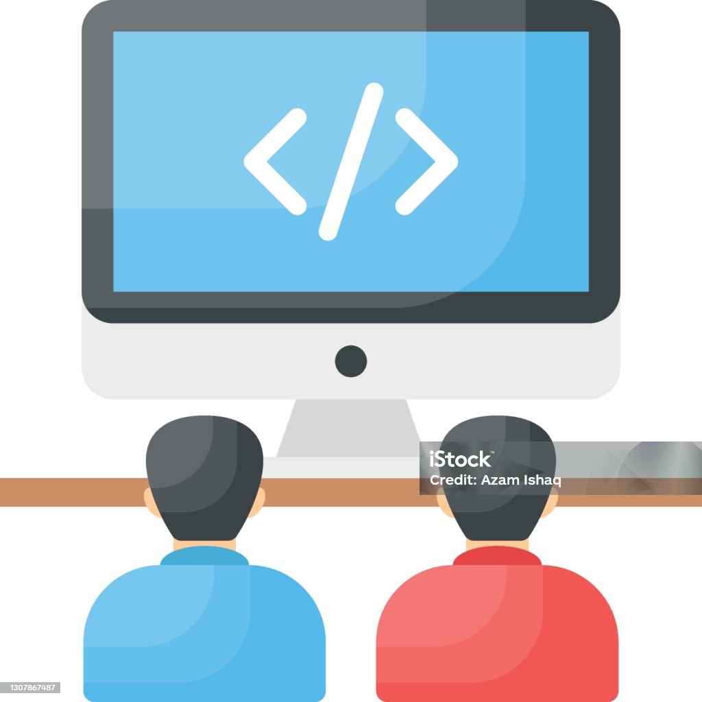 Two Man Looking And Code On Monitor Pair Programming Concept Agile ...