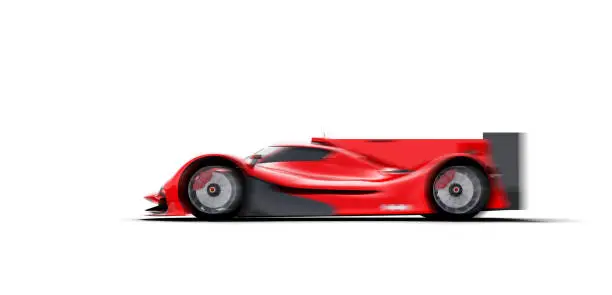 Speed. Fast generic race car for motorsports, lemans prototype isolated on white background.Motion blur. Car of my own design, legal to use.Photorealistic render.