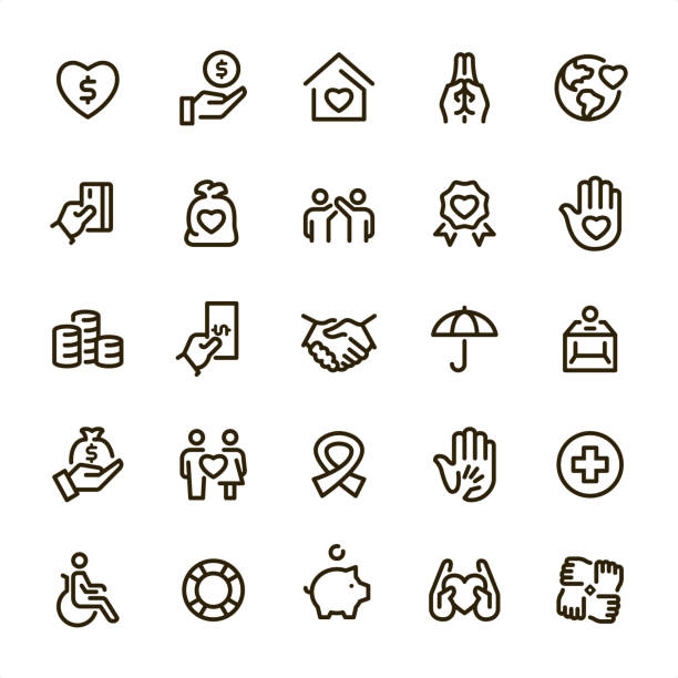 ilustrações de stock, clip art, desenhos animados e ícones de charity and donation - pixel perfect line icons - praying charity and relief work fundraiser heart shape