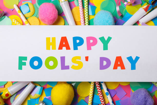 istock Card with text Happy Fool's Day and decor, top view 1307883807
