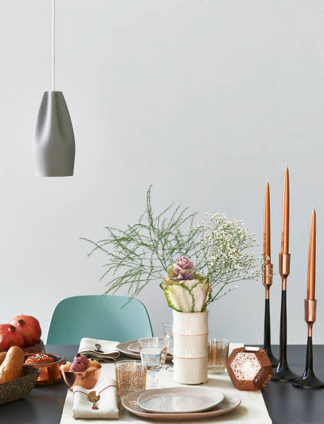 istock modern dining desk chair with lampshade candle 1307886084