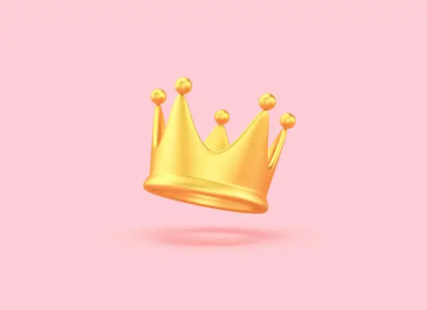 Golden crown on pastel pink background. Success concept. 3D rendering