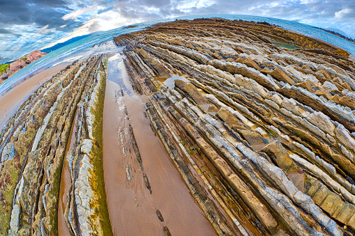 Steeply-tilted Layers of Flysch, Flysch Cliffs, Basque Coast UNESCO Global Geopark, European Geopark Network, Zumaia, Guipúzcoa, Basque Country, Spain, Europe