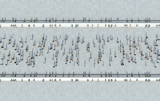 Aerial View Of People On Street. 3d render