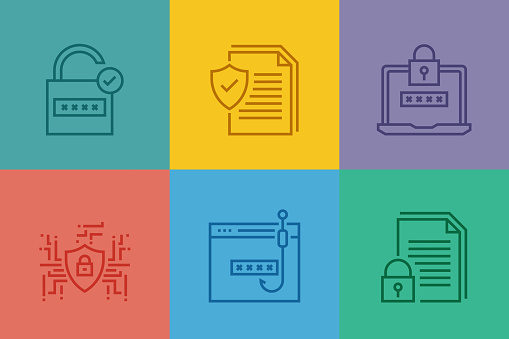 Cyber Security, Data Security Related Line Icons. Vector Outline Symbol Illustration.