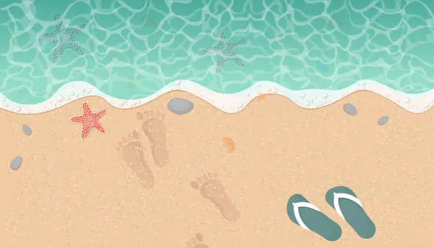 Vector illustration of Summer beach background with sand and wave. Top view. Vector illustration