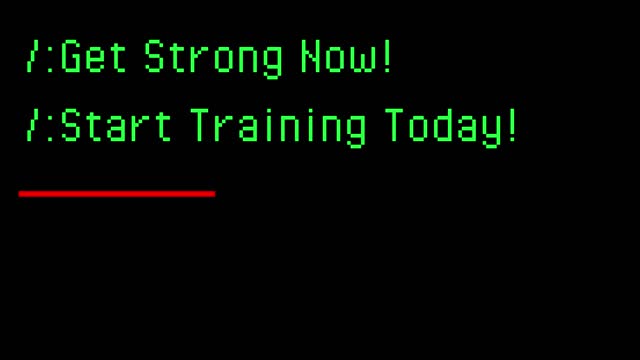 Typing on old computer. Get Strong Now! Start Training Today.