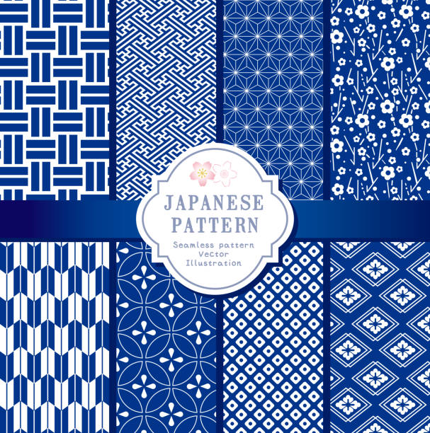 ilustrações, clipart, desenhos animados e ícones de padrão perfeito, vetor, coleção japonesa de padrão sem emenda, papel de parede decorativo. - cultura japonesa