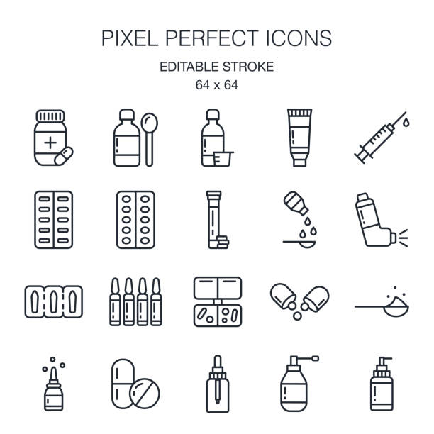 illustrations, cliparts, dessins animés et icônes de la posologie pharmaceutique forme le paquet modifiable d’icône de contour de course isolé sur l’illustration blanche de vecteur de fond. pixel parfait. 64 x 64. - pommade