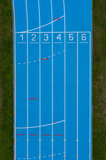 istock Blue Running Track Aerial View 1307903803