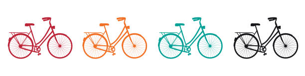 ilustraciones, imágenes clip art, dibujos animados e iconos de stock de conjunto de iconos de silueta de bicicleta - ilustraciones vectoriales aisladas sobre fondo blanco - amsterdam
