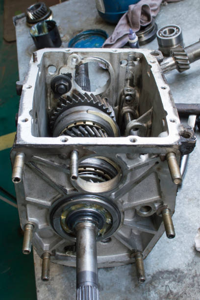 istock Side view of the gearbox housing with the shaft inserted inside 1307904370