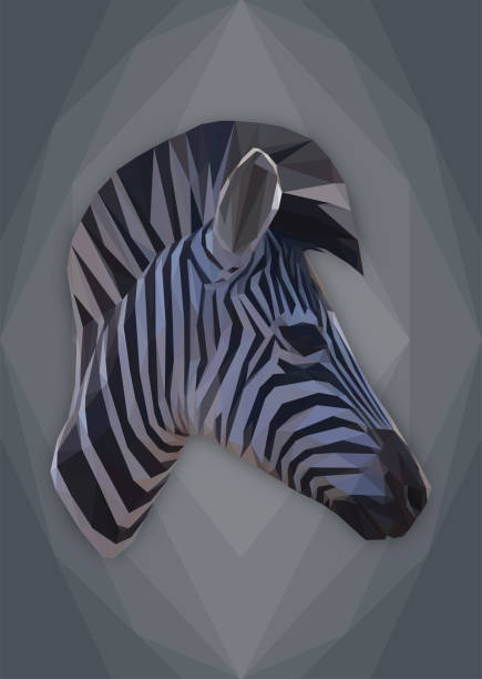 istock Geometrical, low poly, illustration of a zebra head isolated grey background 1307905501