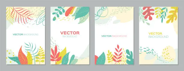 Vector illustration of Set of abstract plants backgrounds with empty space for text, bright banners posters