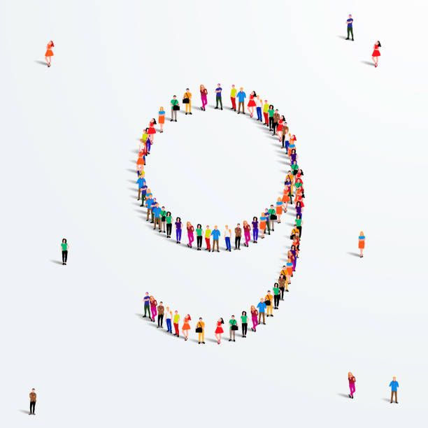 istock Large group of people in number 9 nine form. Vector illustration 1307914940