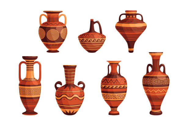 고대 그리스 화병과 냄비 세트 - jug pitcher pottery old stock illustrations