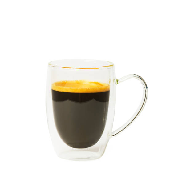 istock Transparent double wall glass mug with espresso coffee isolated on white background 1307915964