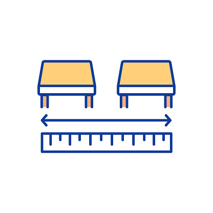 Spacing desks in office RGB color icon. Maintaining social distancing. Gaps between desks. Planning workroom layout. Physical barriers. Office space allocations. Isolated vector illustration