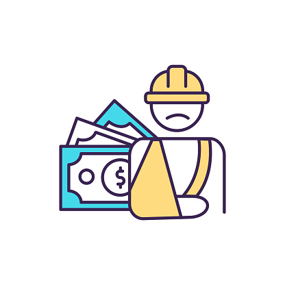 Worker compensation RGB color icon. Supplemental insurance. Covering medical expenses and rehabilitation costs. Work-related injuries. Recovering from illness effects. Isolated vector illustration