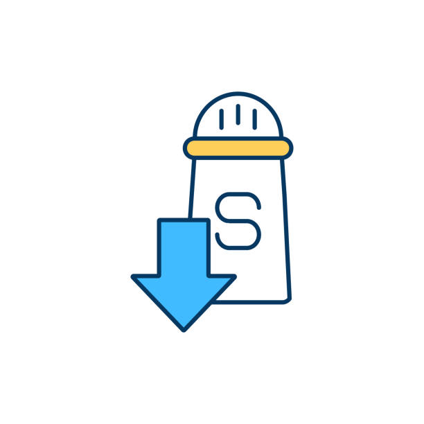 Low-sodium diet RGB color icon Low-sodium diet RGB color icon. Managing with hyponatremia. Hyponatremic dehydration. Daily salt intake. Diet poor in sodium. Chronic and acute disorder risk. Isolated vector illustration sodium stock illustrations