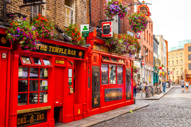 The Temple Bar in Dublin, Ireland Dublin, Ireland - June 16, 2020: Famous Irish Temple Bar in Dublin old town, popular tourists attraction temple bar pub stock pictures, royalty-free photos & images