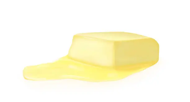 Vector illustration of whole butter and melted on a white background. vector illustration