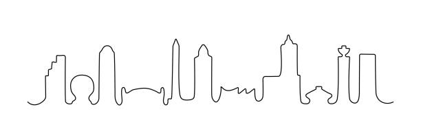 Vancouver one line buildings Vancouver one line buildings. Canadian city skyline. Vancouver famous architecture places. Minimal linear symbol. Vector cityscape concept. Isolated on white vancouver financial district stock illustrations