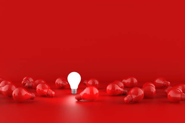 istock Light bulbs on red background. Idea concept. 3D Illustration. 1307927101