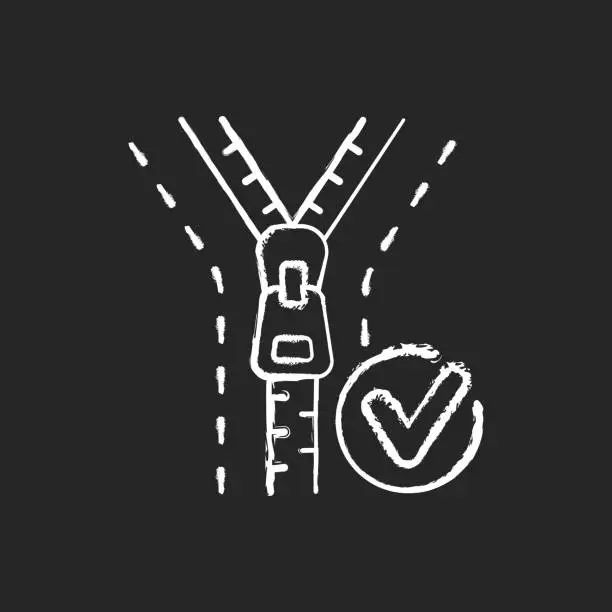 Vector illustration of Zipper repair and replacement chalk white icon on black background