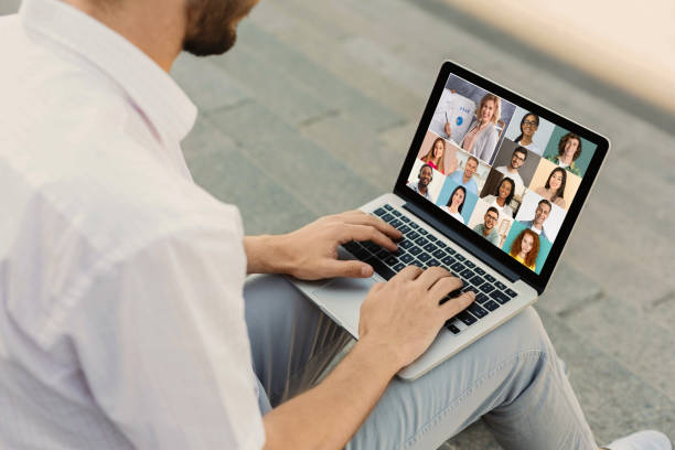 istock Distance Education. Unrecognizable man having online business training via conference on laptop 1307928538