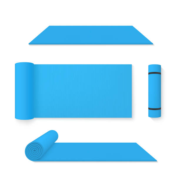 istock Realistic blue yoga mat in various view positions set vector sports equipment for exercise class 1307929362