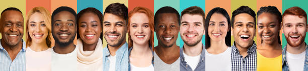 istock Row Of Mixed Millennial People Faces Smiling Over Colored Backgrounds 1307930456