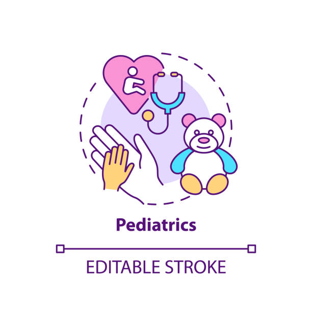 ilustraciones, imágenes clip art, dibujos animados e iconos de stock de icono conceptual de pediatría - pediatra
