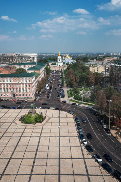 istock Aerial view of Bohdan Khmelnytsky Monument at Sofievskaya Square and St. Michael's Golden-Domed Monastery - Kiev, Ukraine 1307930828