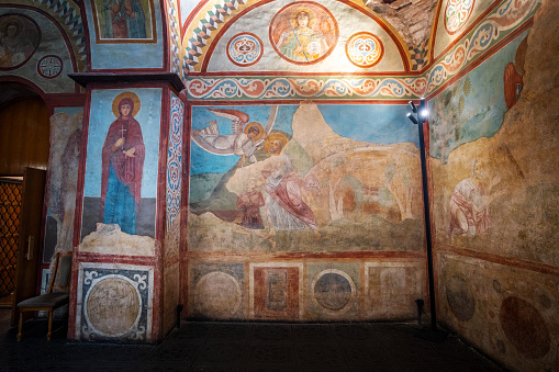 Kiev, Ukraine - August 14, 2019: Sacrifice of Abraham fresco at Saint Sophia Cathedral interior - Kiev, Ukraine