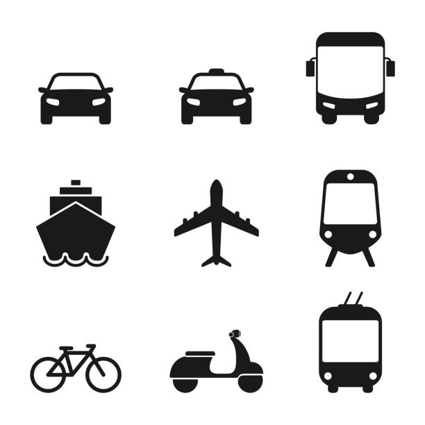 набор значков транспорта - silhouette bus symbol motor scooter stock illustrations