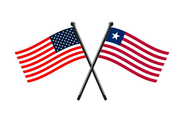 national flags of Liberia and Usa crossed on the sticks national flags of Liberia and Usa crossed on the sticks in the original colours monrovia liberia stock illustrations