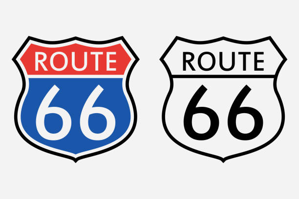 znak trasy 66. pierwszy znak drogowy w ameryce. ilustracja wektorowa. - interstate stock illustrations